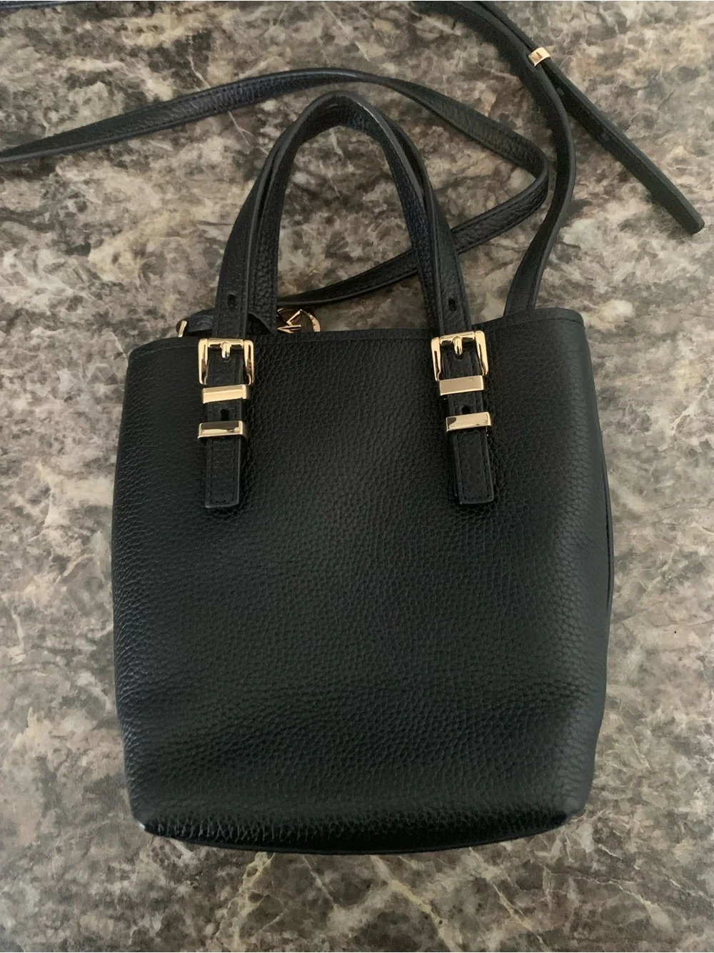 Michael Kors Quinn Mini Pebbled Leather Crossbody Tote Bag Black Purse